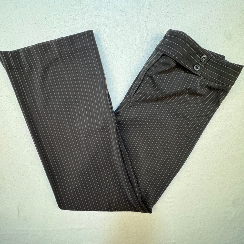 Style & Co Dress Pants Womens 8 Brown Pinstripe Stretch Straight Leg Trousers